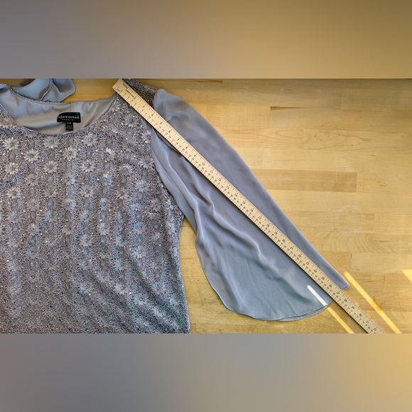 Macy’s Connected Dress 20W Rosegold Gray Sequin Lace Overlay Stretch Cape Sleeve - Picture 10 of 10